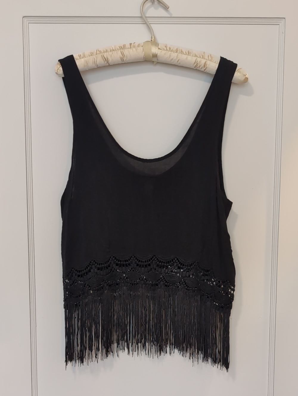 Forever 21 Black Crochet Fringe Crop Tank